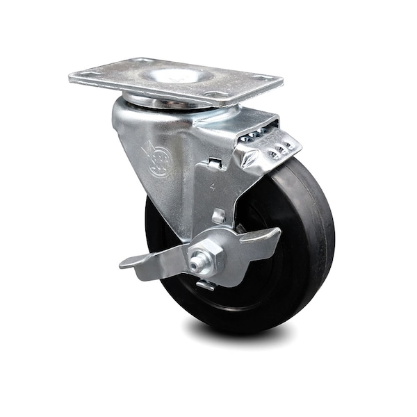 4 Inch Soft Rubber Wheel Swivel Top Plate Caster with Brake